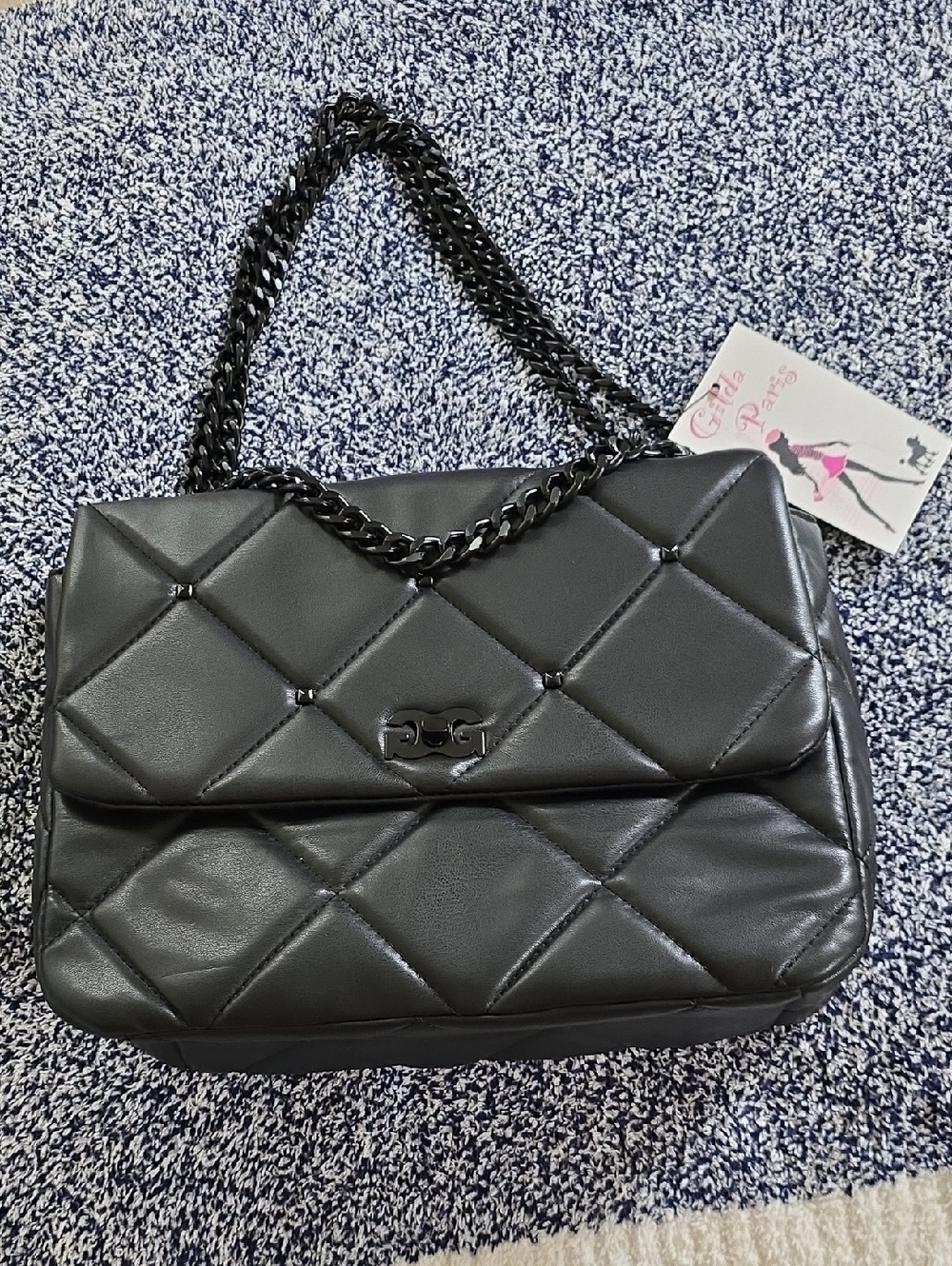 Gilda Paris Black Quilted Shoulder Bag with Chain Strap